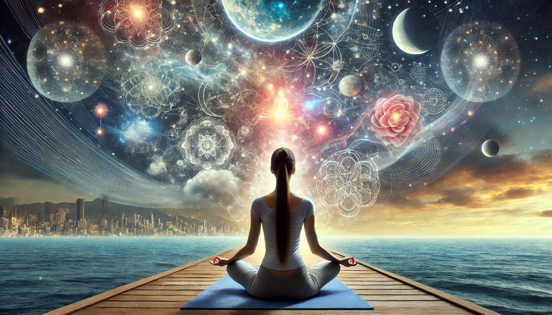 A woman meditating and connecting with her inner energy.